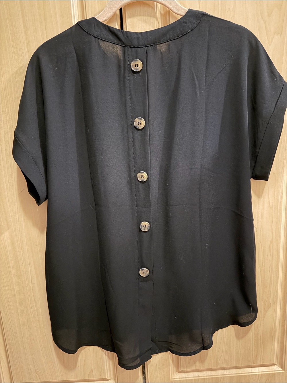 Black Split V-Neck Short Sleeve Pocket Blouse
